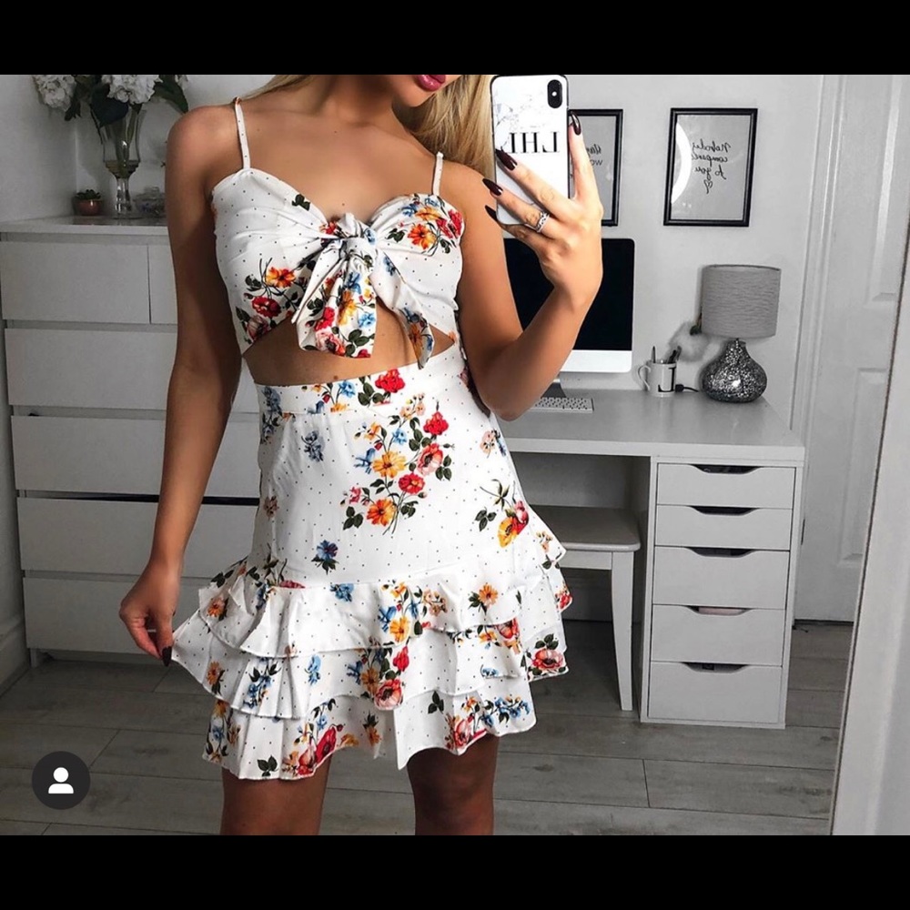 White Floral Polka Co Ord - Picture 6 of 7